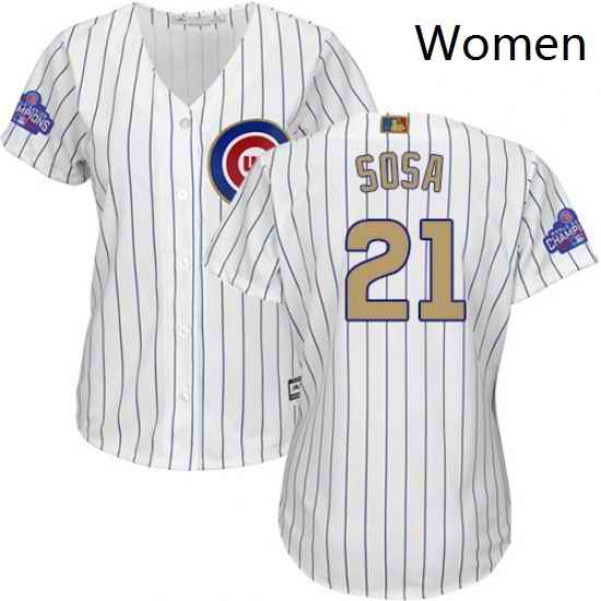 Womens Majestic Chicago Cubs 21 Sammy Sosa Authentic White 2017 Gold Program MLB Jersey